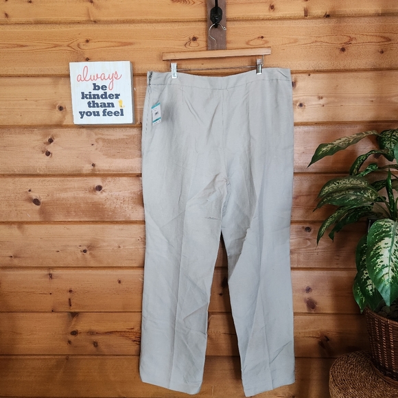 Kasper 💜 NWT Linen Blend Dress Pants Stone Beige Wide Straight Trousers Plus 16 - Picture 7 of 11